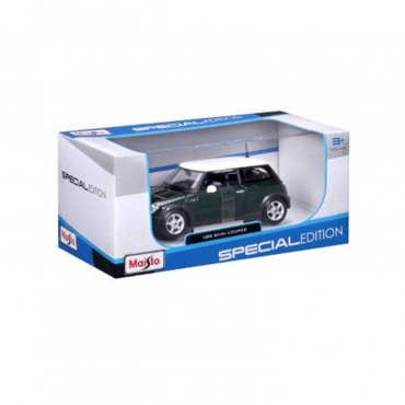 31219 Машинка die-cast MINI COOPER, 1:24, чёрная с белой крышей, открывающиеся двери