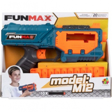 Т24235 1toy Funmax "M12" бластер механич., обойма на 10 выстрелов, в компл. 10 EVA снарядов