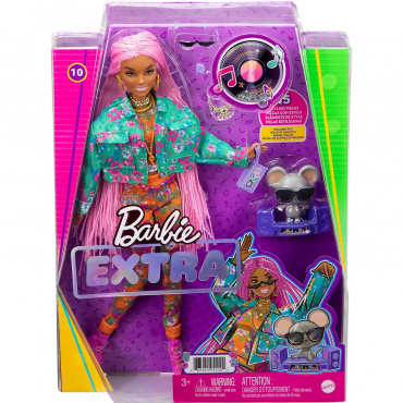 GXF09 Кукла Barbie серия "Экстра" с розовыми афрокосичками