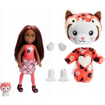 HRK28 Кукла Barbie Cutie Reveal Челси Котик-красная панда