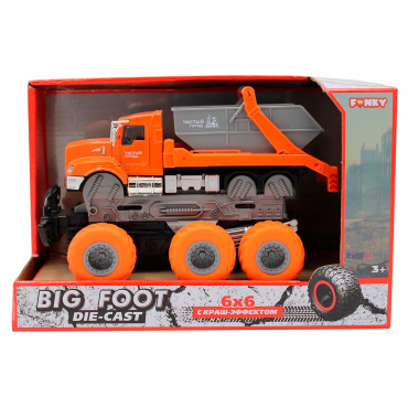 FT61089 Игрушка Мусоровоз с краш-эффектом,кабина die-cast,фрикционный,6*6,оранжевый,1:43 Funky toys 