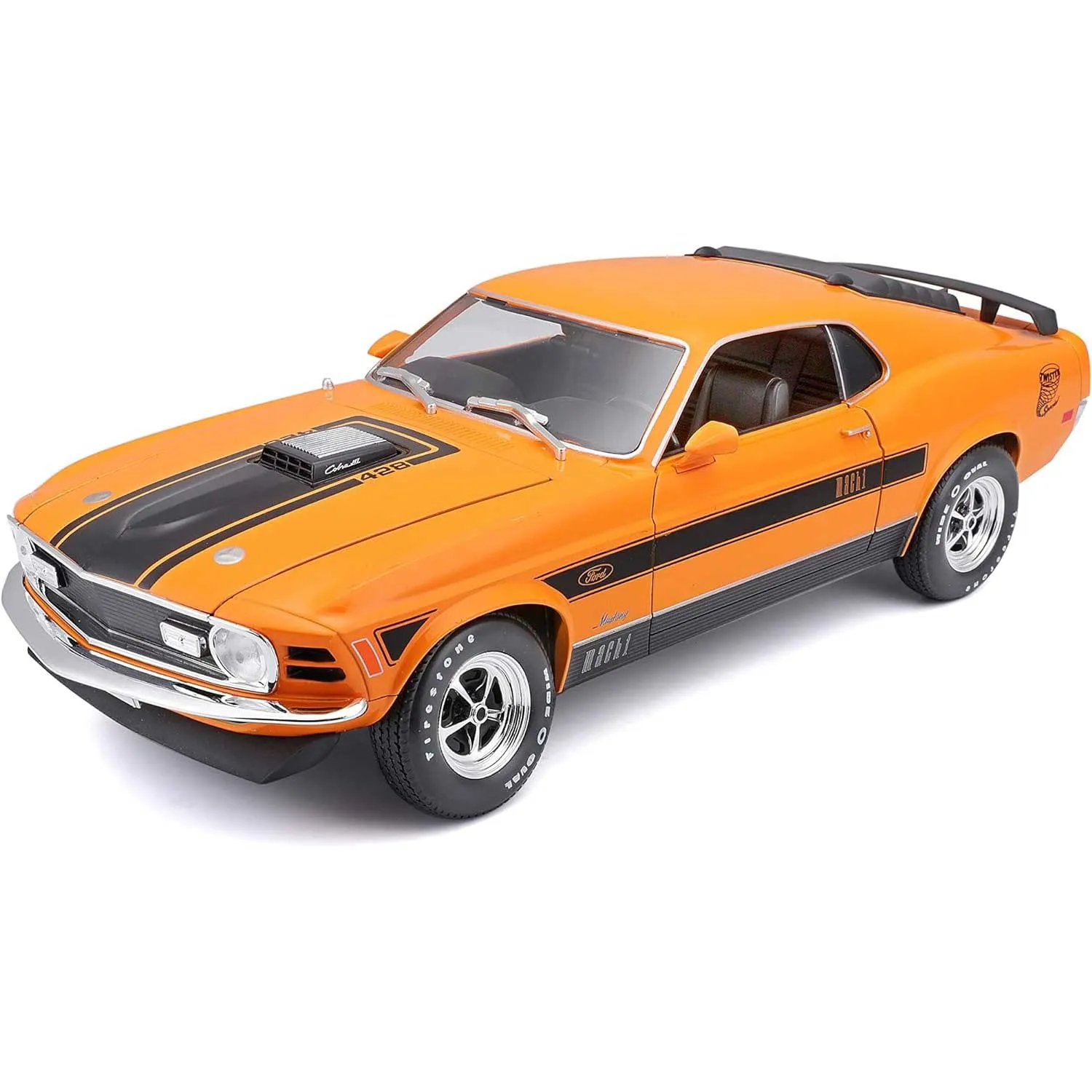 Купить в Минске, Беларуси, детские 31453 машинка die-cast 1970 ford mustang  mach 1, 1:18, оранжевая с принтом, открывающиеся двери, цена