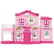 WK-15509 Дом кукольный "Мой новый дом" с мебелью, средний,  розовый, сборный, свет. и звук. эффект.