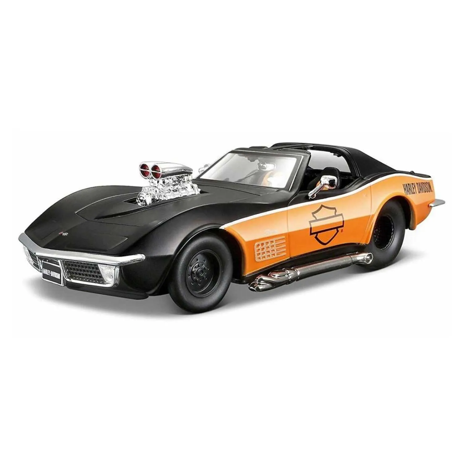 32193 Кастомизированная машинка die-cast Harley-Davidson 1970 Corvette,  1:24, чёрно-оранжевая